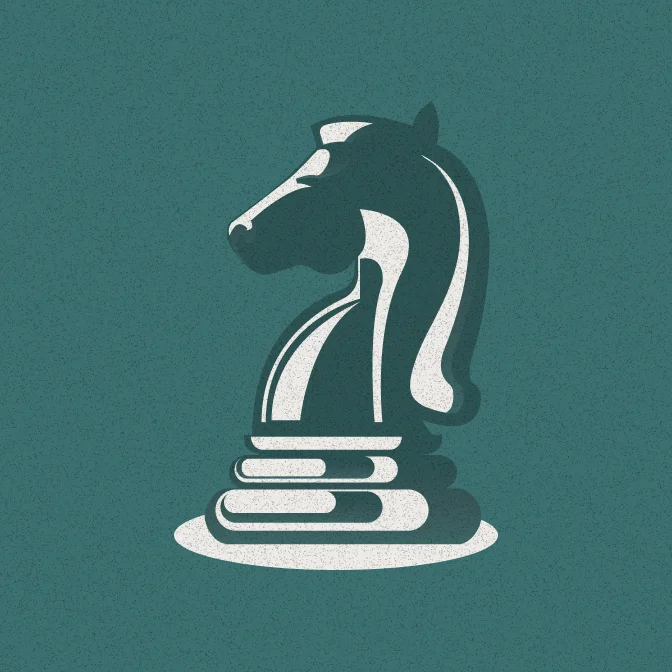 A knight chess piece on teal, the playbook's cover art